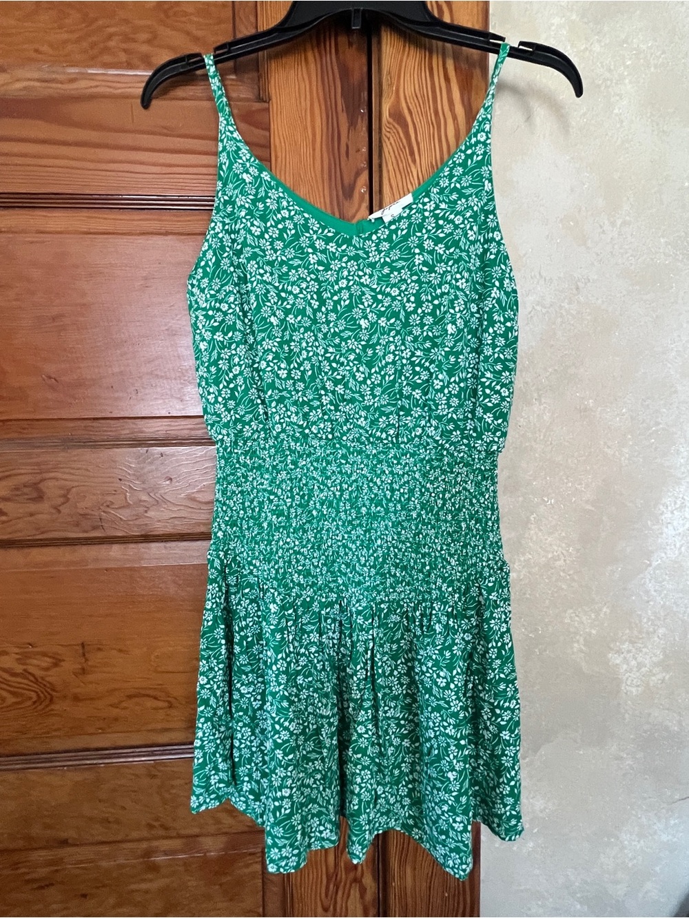 Japna Women Cottagecore Smocked Waist Green Floral Drop Waist Mini Dress Size S
